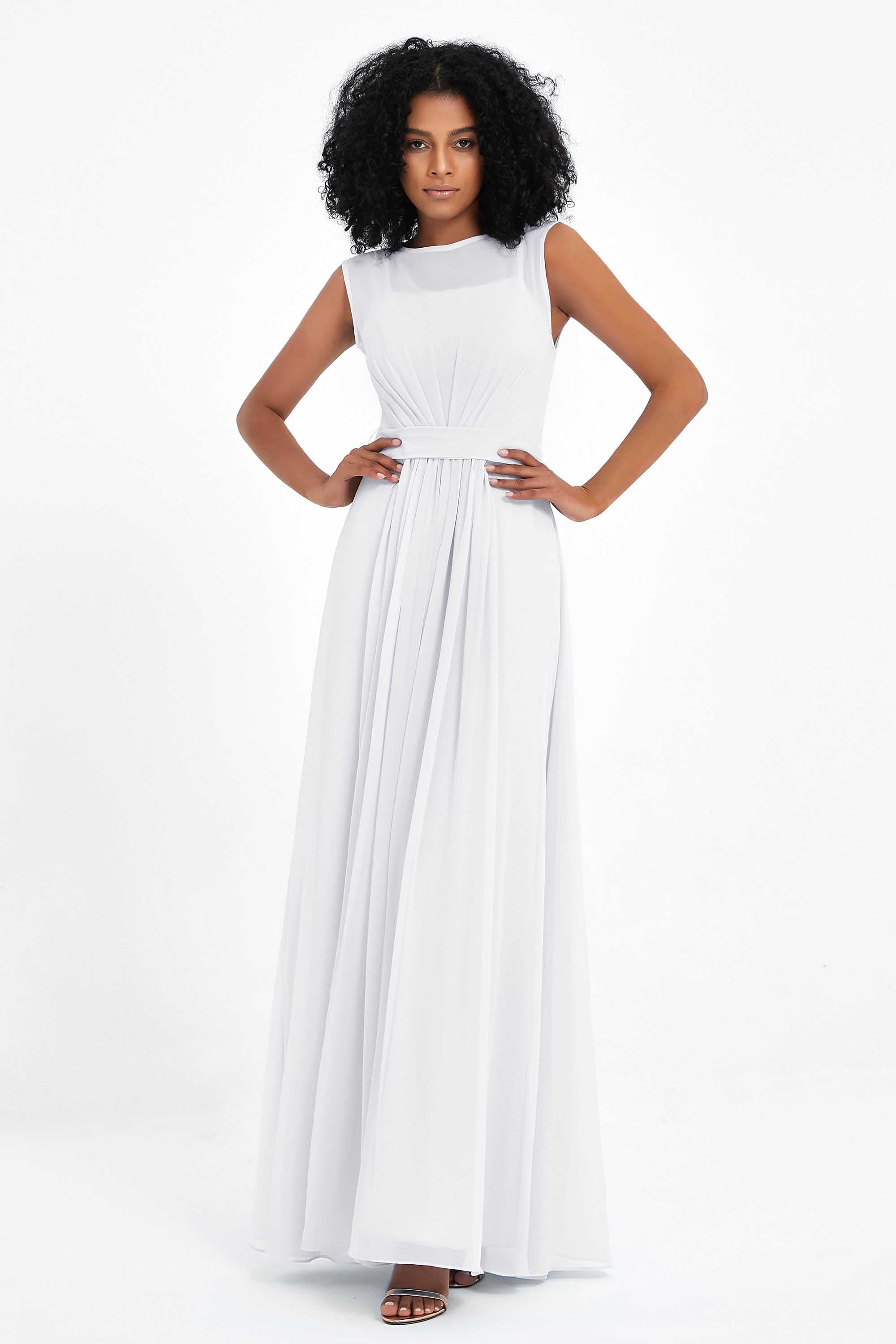 Illusion scoop neckline Chiffon bridesmaid dresses women's formal evening dress gowns