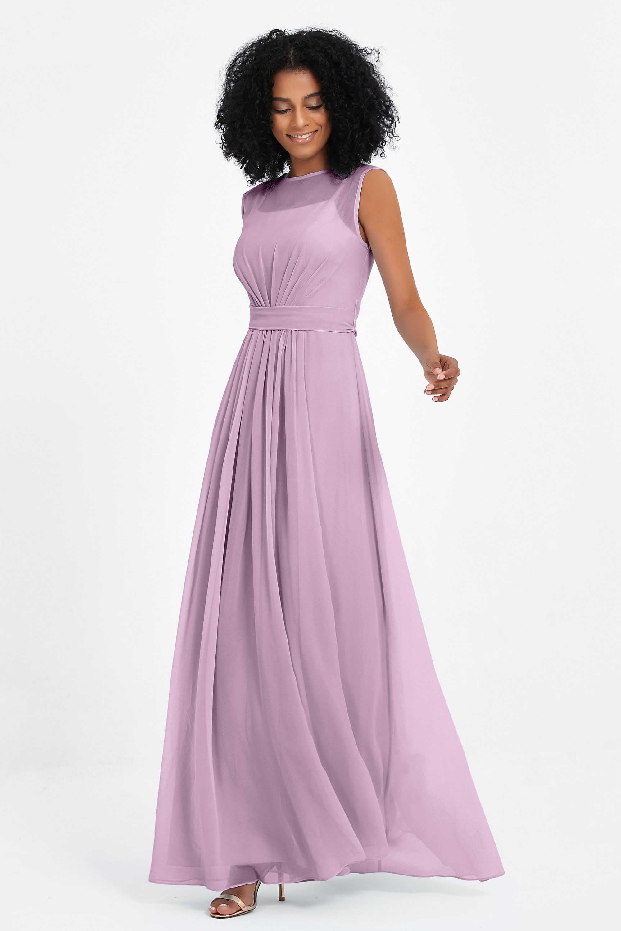 Illusion scoop neckline Chiffon bridesmaid dresses women's formal evening dress gowns