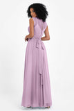 Illusion scoop neckline Chiffon bridesmaid dresses women's formal evening dress gowns