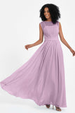 Illusion scoop neckline Chiffon bridesmaid dresses women's formal evening dress gowns