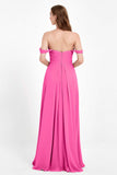 Off the Shoulder Chiffon Empire Bridesmaid Dress Pleated Ruched Long Formal Evening Gowns