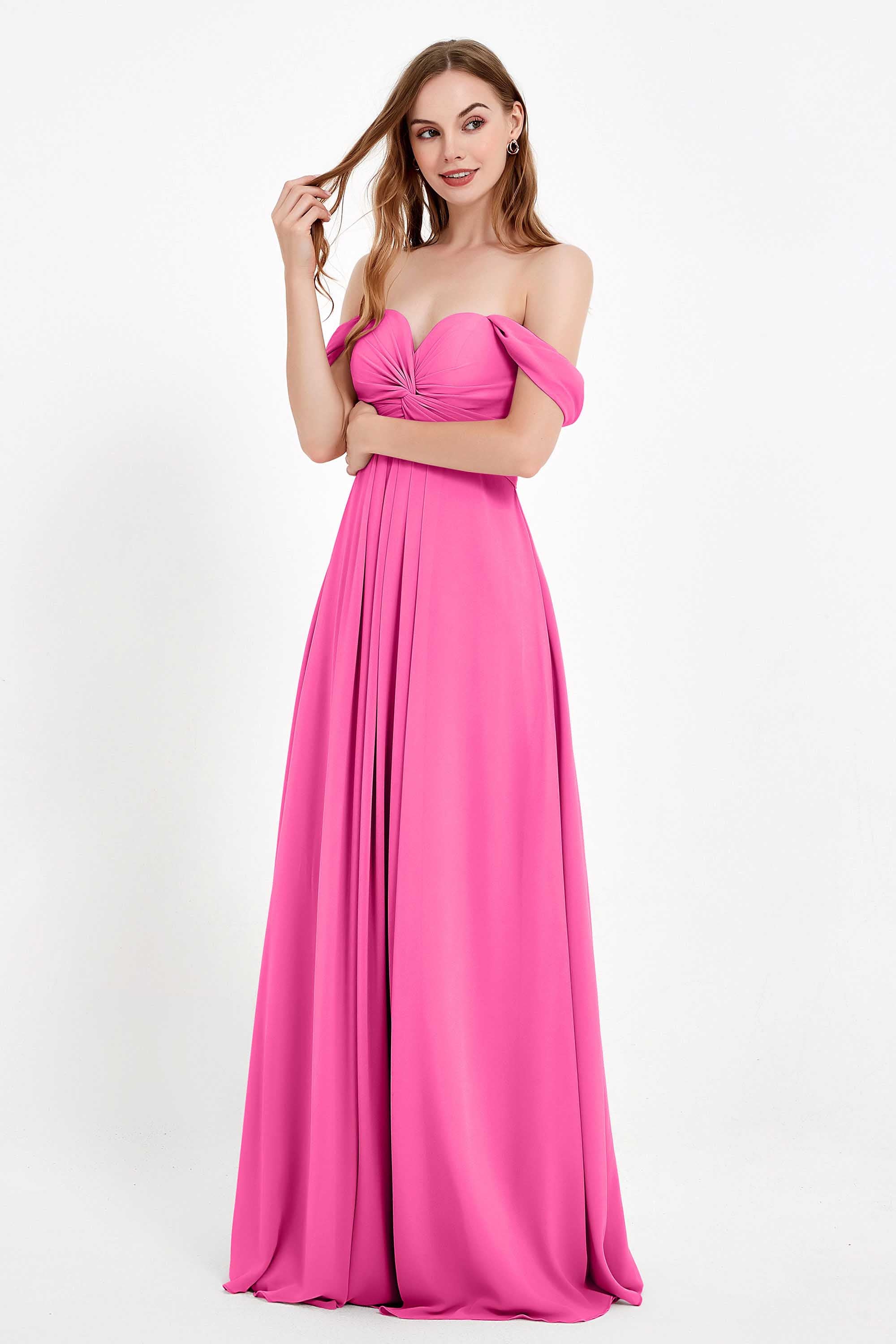 Off the Shoulder Chiffon Empire Bridesmaid Dress Pleated Ruched Long Formal Evening Gowns