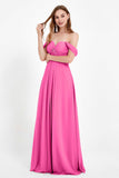 Off the Shoulder Chiffon Empire Bridesmaid Dress Pleated Ruched Long Formal Evening Gowns