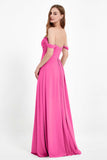 Off the Shoulder Chiffon Empire Bridesmaid Dress Pleated Ruched Long Formal Evening Gowns