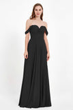 Off the Shoulder Chiffon Empire Bridesmaid Dress Pleated Ruched Long Formal Evening Gowns