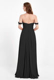 Off the Shoulder Chiffon Empire Bridesmaid Dress Pleated Ruched Long Formal Evening Gowns