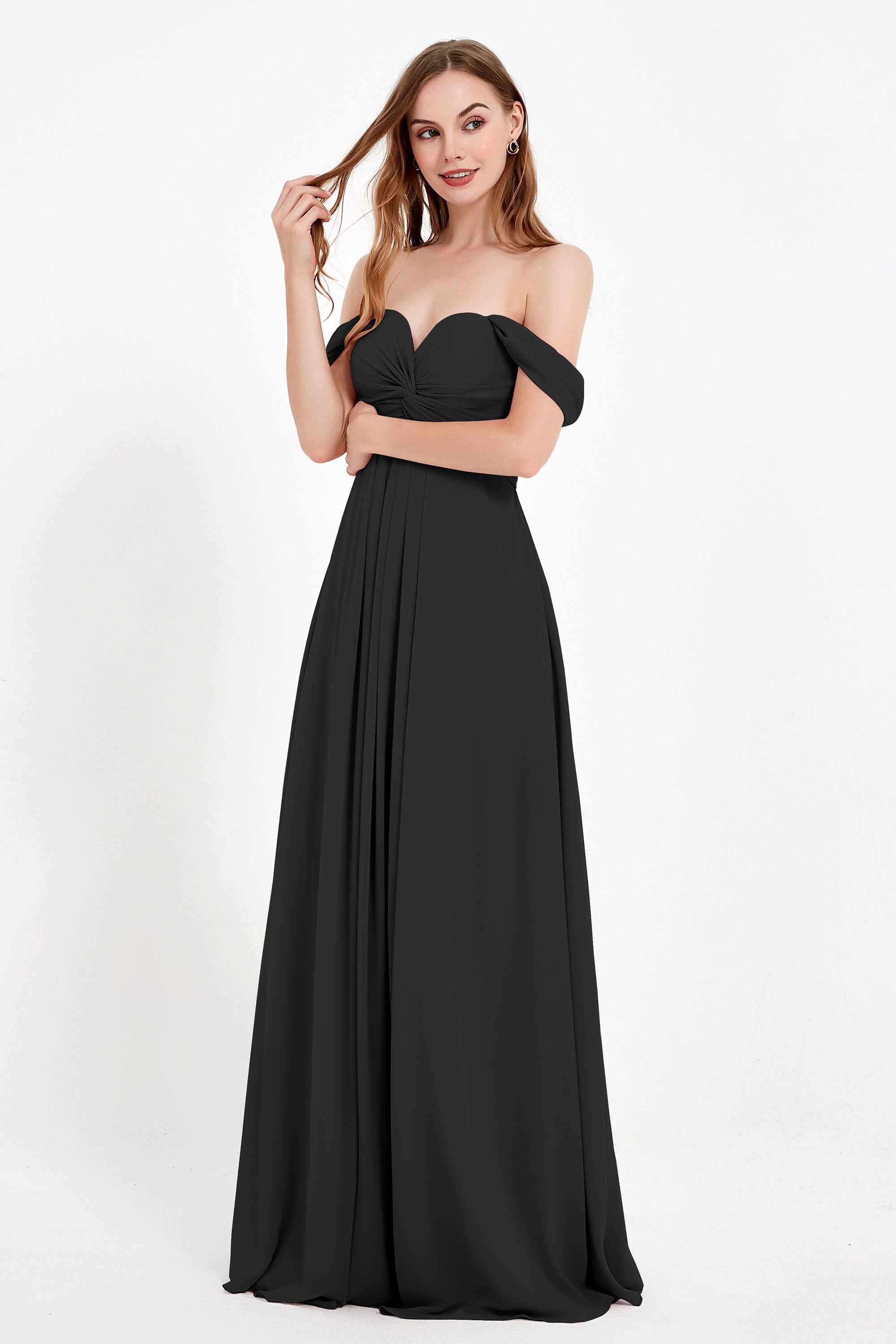 Off the Shoulder Chiffon Empire Bridesmaid Dress Pleated Ruched Long Formal Evening Gowns