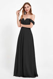 Off the Shoulder Chiffon Empire Bridesmaid Dress Pleated Ruched Long Formal Evening Gowns