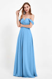 Off the Shoulder Chiffon Empire Bridesmaid Dress Pleated Ruched Long Formal Evening Gowns