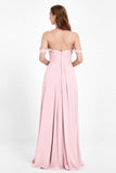 Off the Shoulder Chiffon Empire Bridesmaid Dress Pleated Ruched Long Formal Evening Gowns