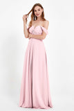 Off the Shoulder Chiffon Empire Bridesmaid Dress Pleated Ruched Long Formal Evening Gowns