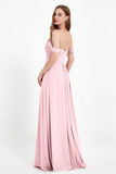 Off the Shoulder Chiffon Empire Bridesmaid Dress Pleated Ruched Long Formal Evening Gowns
