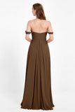 Off the Shoulder Chiffon Empire Bridesmaid Dress Pleated Ruched Long Formal Evening Gowns