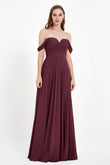Off the Shoulder Chiffon Empire Bridesmaid Dress Pleated Ruched Long Formal Evening Gowns