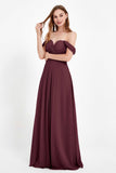 Off the Shoulder Chiffon Empire Bridesmaid Dress Pleated Ruched Long Formal Evening Gowns
