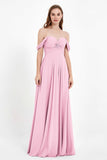 Off the Shoulder Chiffon Empire Bridesmaid Dress Pleated Ruched Long Formal Evening Gowns