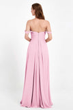 Off the Shoulder Chiffon Empire Bridesmaid Dress Pleated Ruched Long Formal Evening Gowns