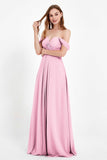 Off the Shoulder Chiffon Empire Bridesmaid Dress Pleated Ruched Long Formal Evening Gowns