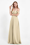 Off the Shoulder Chiffon Empire Bridesmaid Dress Pleated Ruched Long Formal Evening Gowns