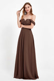 Off the Shoulder Chiffon Empire Bridesmaid Dress Pleated Ruched Long Formal Evening Gowns