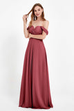 Off the Shoulder Chiffon Empire Bridesmaid Dress Pleated Ruched Long Formal Evening Gowns