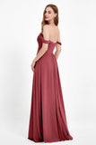 Off the Shoulder Chiffon Empire Bridesmaid Dress Pleated Ruched Long Formal Evening Gowns