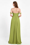 Off the Shoulder Chiffon Empire Bridesmaid Dress Pleated Ruched Long Formal Evening Gowns