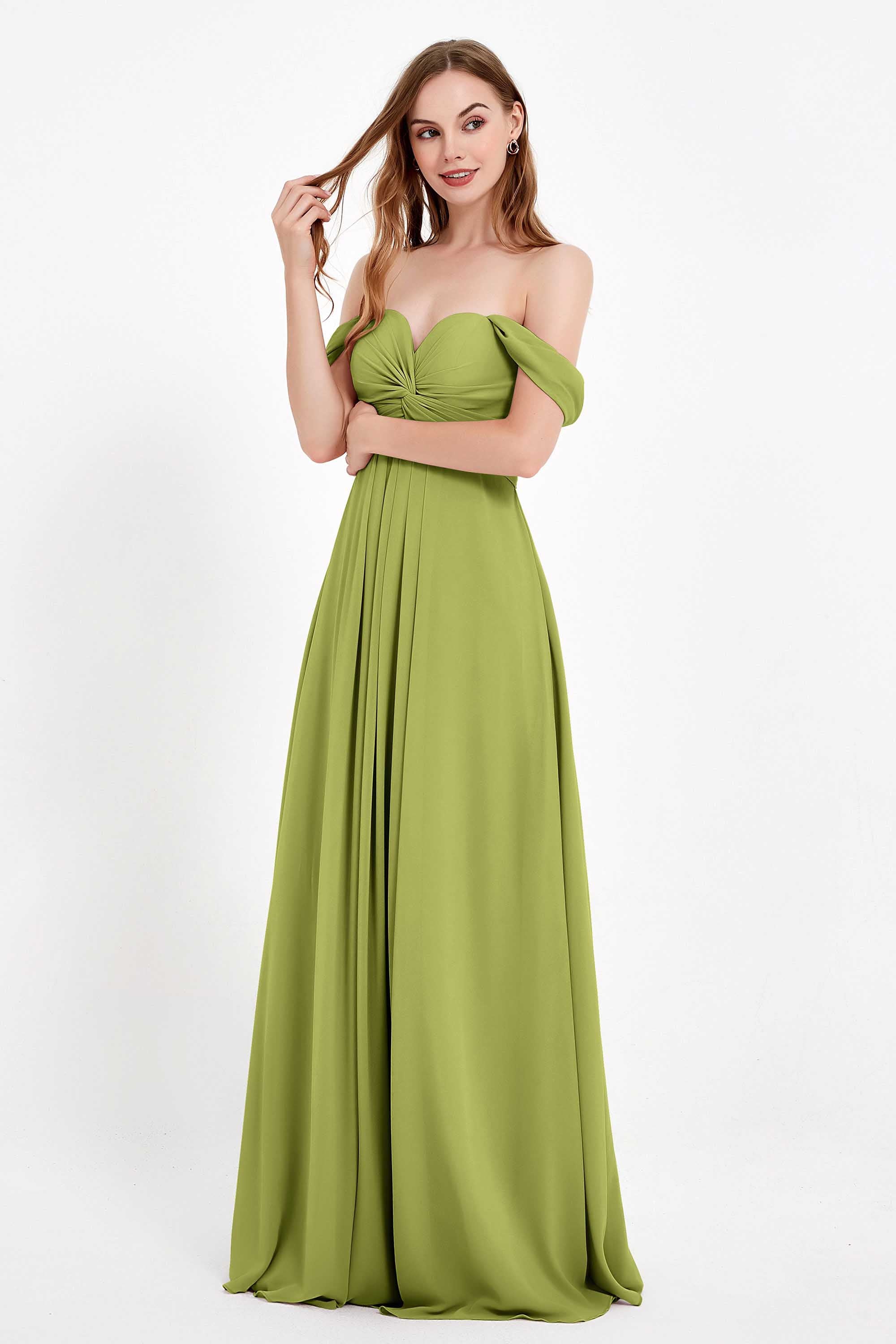 Off the Shoulder Chiffon Empire Bridesmaid Dress Pleated Ruched Long Formal Evening Gowns