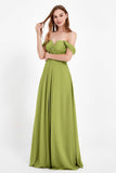 Off the Shoulder Chiffon Empire Bridesmaid Dress Pleated Ruched Long Formal Evening Gowns