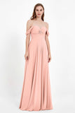 Off the Shoulder Chiffon Empire Bridesmaid Dress Pleated Ruched Long Formal Evening Gowns