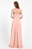 Off the Shoulder Chiffon Empire Bridesmaid Dress Pleated Ruched Long Formal Evening Gowns