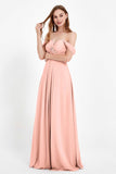 Off the Shoulder Chiffon Empire Bridesmaid Dress Pleated Ruched Long Formal Evening Gowns