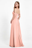 Off the Shoulder Chiffon Empire Bridesmaid Dress Pleated Ruched Long Formal Evening Gowns