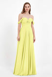 Off the Shoulder Chiffon Empire Bridesmaid Dress Pleated Ruched Long Formal Evening Gowns