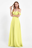 Off the Shoulder Chiffon Empire Bridesmaid Dress Pleated Ruched Long Formal Evening Gowns