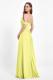 Off the Shoulder Chiffon Empire Bridesmaid Dress Pleated Ruched Long Formal Evening Gowns