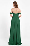 Off the Shoulder Chiffon Empire Bridesmaid Dress Pleated Ruched Long Formal Evening Gowns