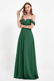 Off the Shoulder Chiffon Empire Bridesmaid Dress Pleated Ruched Long Formal Evening Gowns