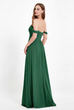 Off the Shoulder Chiffon Empire Bridesmaid Dress Pleated Ruched Long Formal Evening Gowns
