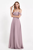 Off the Shoulder Chiffon Empire Bridesmaid Dress Pleated Ruched Long Formal Evening Gowns