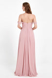 Off the Shoulder Chiffon Empire Bridesmaid Dress Pleated Ruched Long Formal Evening Gowns