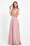 Off the Shoulder Chiffon Empire Bridesmaid Dress Pleated Ruched Long Formal Evening Gowns