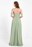 Off the Shoulder Chiffon Empire Bridesmaid Dress Pleated Ruched Long Formal Evening Gowns