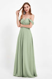 Off the Shoulder Chiffon Empire Bridesmaid Dress Pleated Ruched Long Formal Evening Gowns