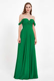Off the Shoulder Chiffon Empire Bridesmaid Dress Pleated Ruched Long Formal Evening Gowns