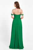 Off the Shoulder Chiffon Empire Bridesmaid Dress Pleated Ruched Long Formal Evening Gowns