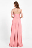 Off the Shoulder Chiffon Empire Bridesmaid Dress Pleated Ruched Long Formal Evening Gowns