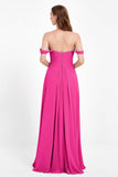 Off the Shoulder Chiffon Empire Bridesmaid Dress Pleated Ruched Long Formal Evening Gowns