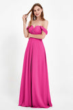 Off the Shoulder Chiffon Empire Bridesmaid Dress Pleated Ruched Long Formal Evening Gowns