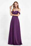 Off the Shoulder Chiffon Empire Bridesmaid Dress Pleated Ruched Long Formal Evening Gowns